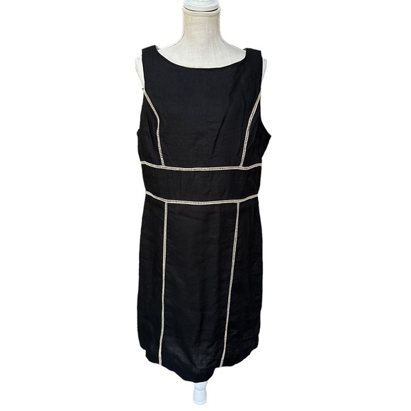 Kenar Women's 100% Linen Sheath Black &Tan Midi Dress Size:‎ 14 - Picture 14 of 14